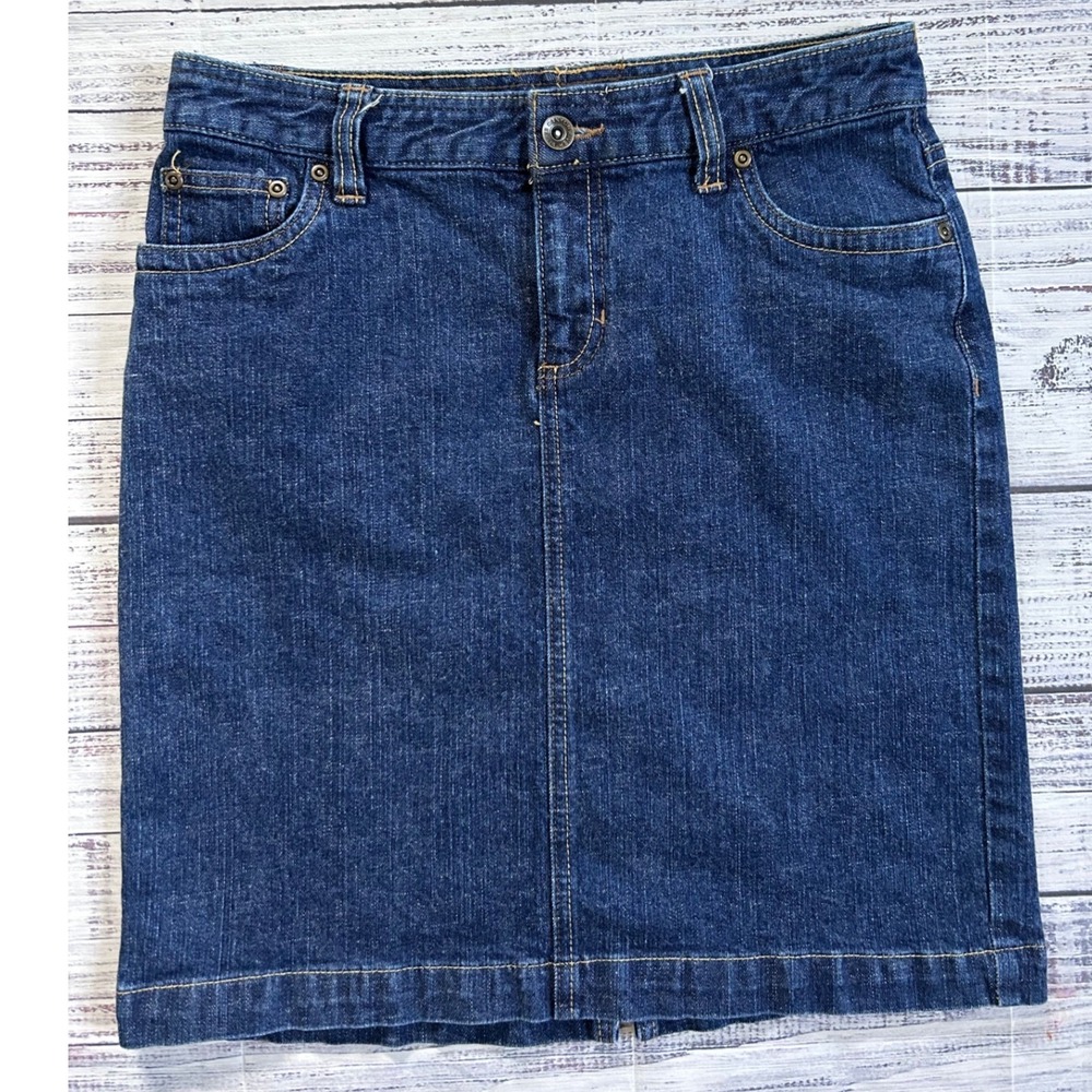 VTG Canyon River Blues Denim Skirt Women 4 Blue Embroidered Pockets 90's Y2K